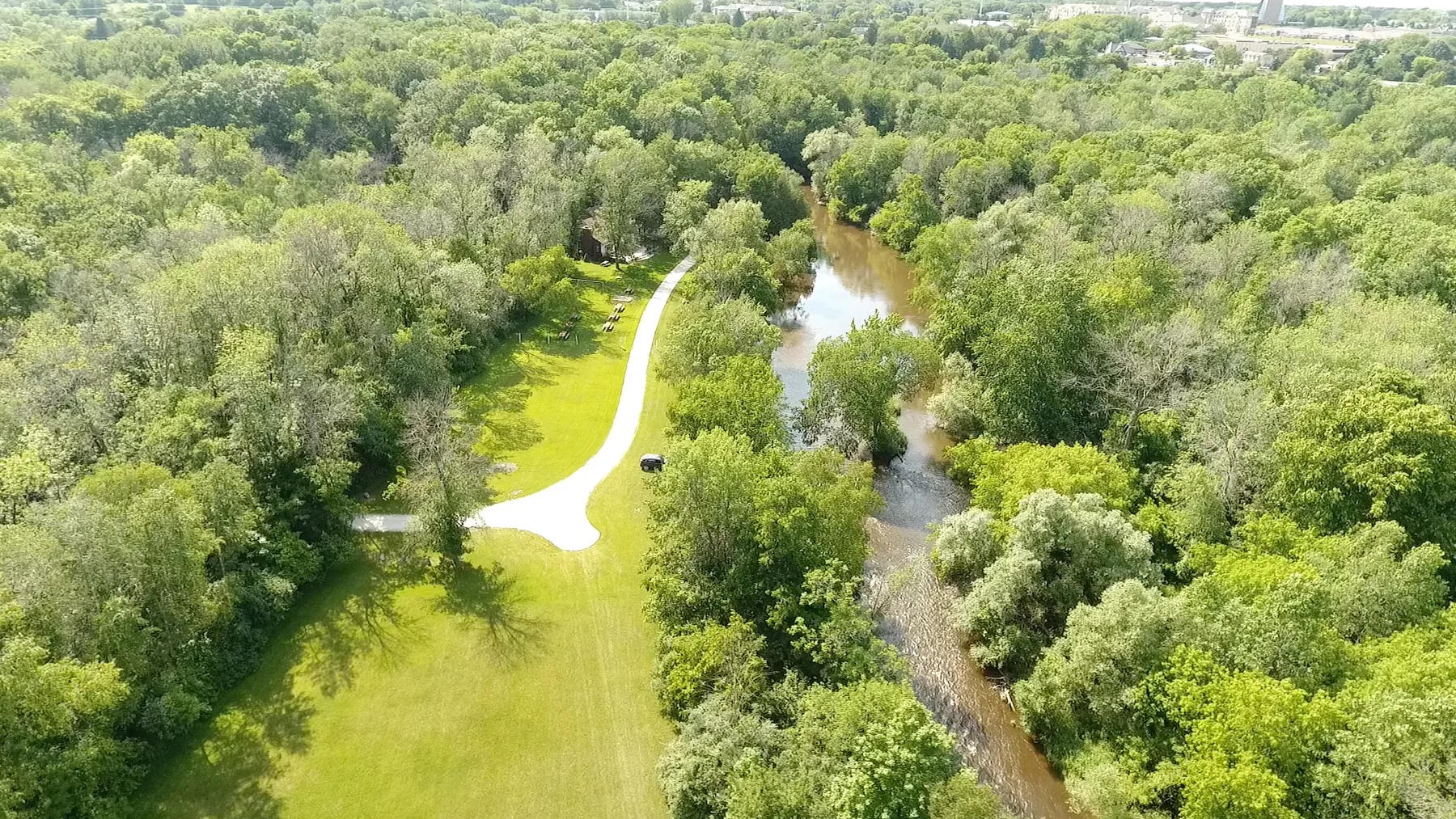 Aerial view of River Park and the Milwaukee River